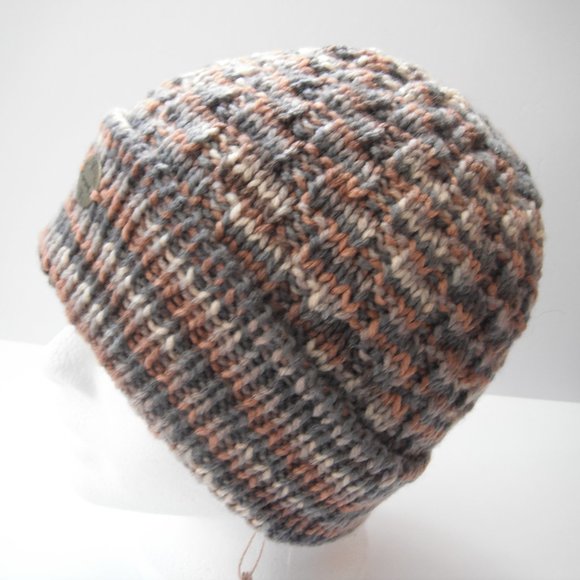 Hand Knitted Hat Toque Adult Size - L Acrylic Brown/Gray - 023 Hand knit by me - Picture 3 of 8